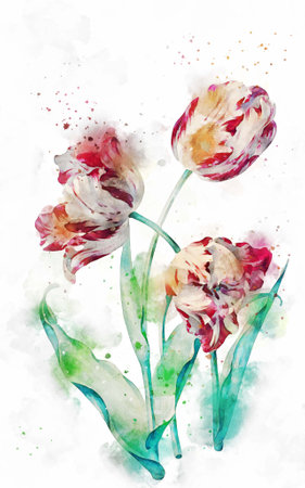 Flowers, watercolor illustration. Beautiful Flowers on a white background.の写真素材