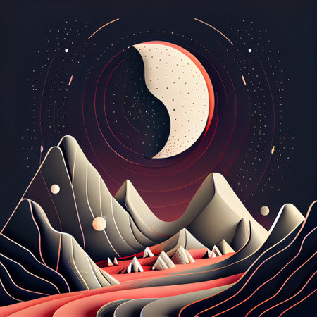 Abstract Minimalism Retro Moon Landscape Illustrationの写真素材