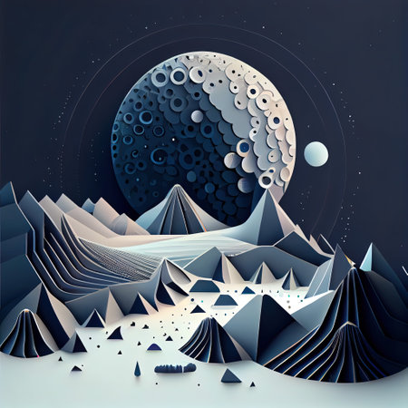 Abstract Minimalism Retro Moon Landscape Illustrationの写真素材