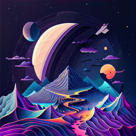 Abstract Minimalism Retro Moon Landscape Illustration