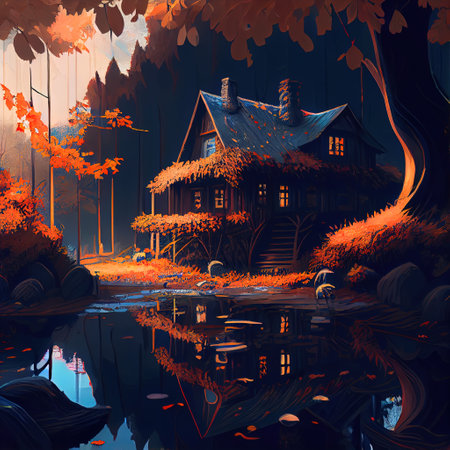 Autumn Fall Cottage Illustrationの写真素材
