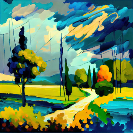 Beautiful Colorful Abstract Landscape Van Gogh Inspired Illustrationの写真素材