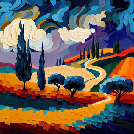 Beautiful Colorful Abstract Landscape Van Gogh Inspired Illustration