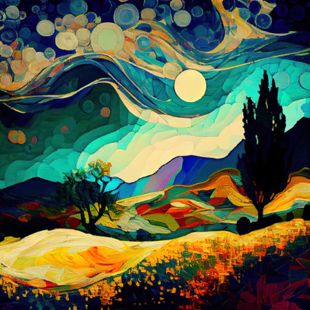 Beautiful Colorful Abstract Landscape Van Gogh Inspired Illustrationの写真素材