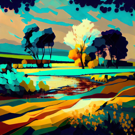 Beautiful Colorful Abstract Landscape Van Gogh Inspired Illustrationの写真素材