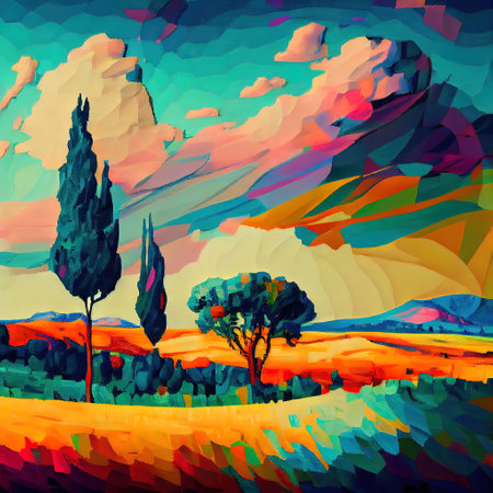 Beautiful Colorful Abstract Landscape Van Gogh Inspired Illustration