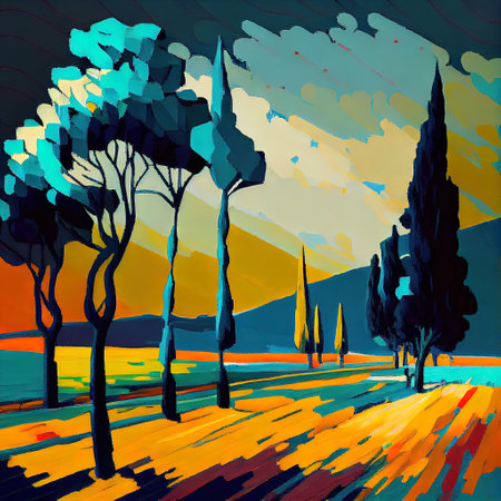 Beautiful Colorful Abstract Landscape Van Gogh Inspired Illustrationの写真素材