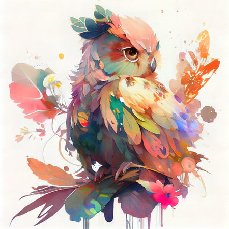 Colorful Cute Owl Illustrationの写真素材