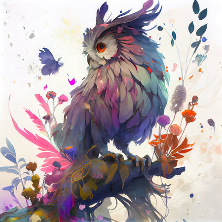 Colorful Cute Owl Illustrationの写真素材