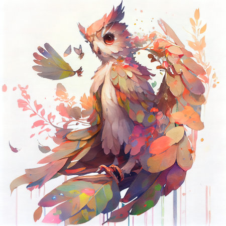 Colorful Cute Owl Illustrationの写真素材