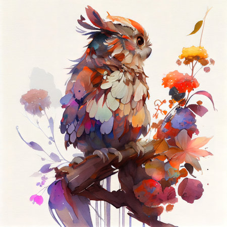 Colorful Cute Owl Illustrationの写真素材