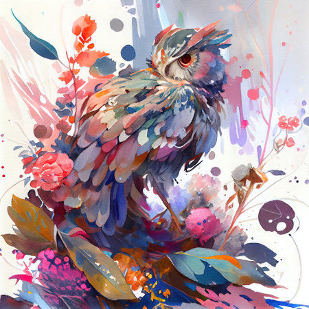 Colorful Cute Owl Illustrationの写真素材