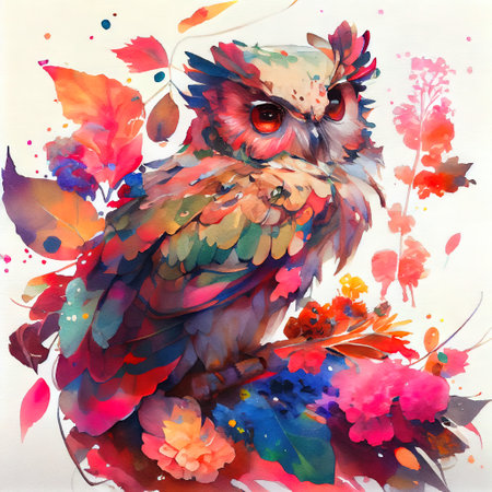 Colorful Cute Owl Illustrationの写真素材
