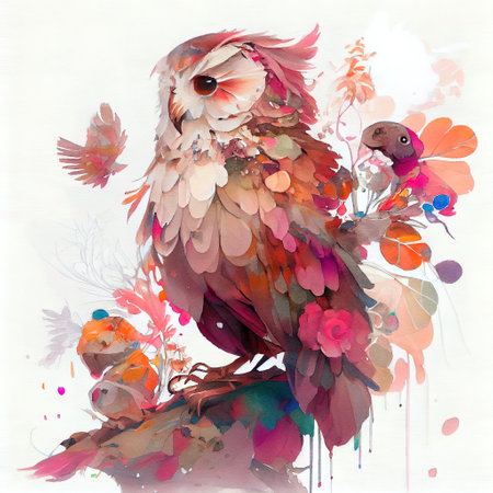 Colorful Cute Owl Illustrationの写真素材