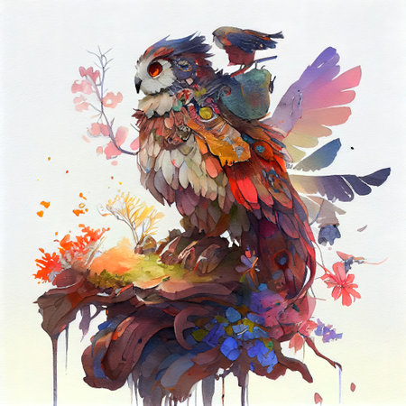 Colorful Cute Owl Illustrationの写真素材