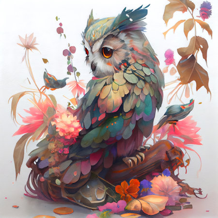 Colorful Cute Owl Illustrationの写真素材