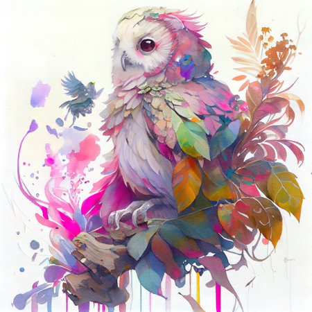 Colorful Cute Owl Illustrationの写真素材