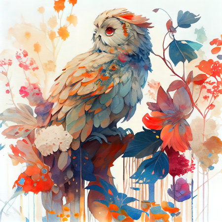 Colorful Cute Owl Illustrationの写真素材
