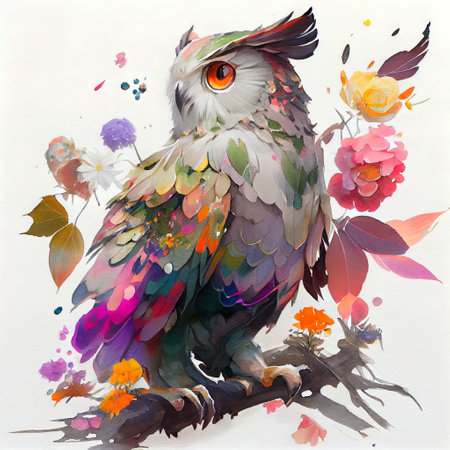 Colorful Cute Owl Illustrationの写真素材