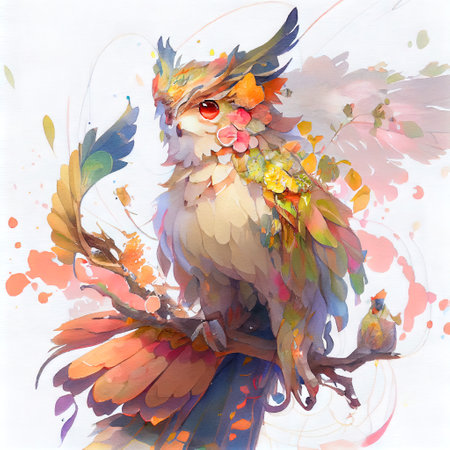 Colorful Cute Owl Illustrationの写真素材