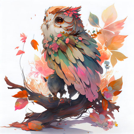 Colorful Cute Owl Illustrationの写真素材