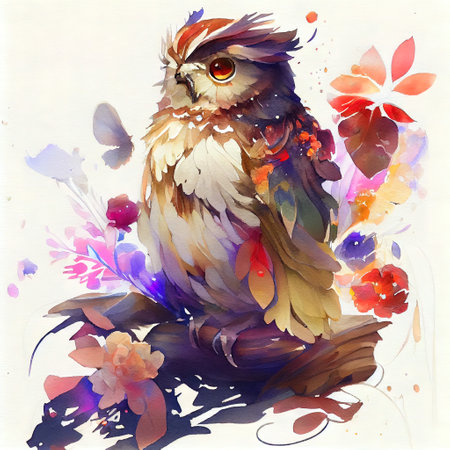 Colorful Cute Owl Illustrationの写真素材