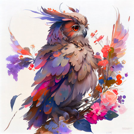 Colorful Cute Owl Illustrationの写真素材