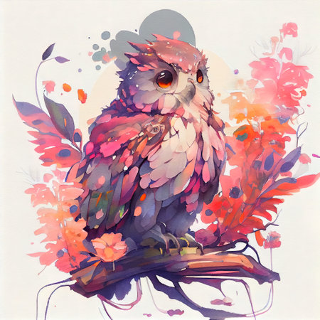 Colorful Cute Owl Illustrationの写真素材