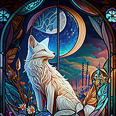Cute Fantasy Fox Portrait Illustrationの写真素材