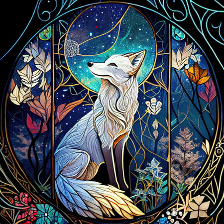Cute Fantasy Fox Portrait Illustrationの写真素材