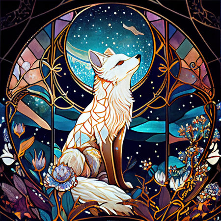 Cute Fantasy Fox Portrait Illustrationの写真素材