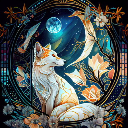 Cute Fantasy Fox Portrait Illustrationの写真素材