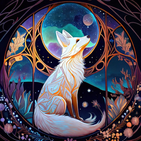 Cute Fantasy Fox Portrait Illustrationの写真素材