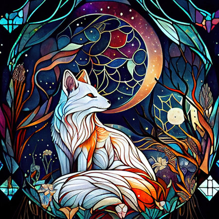 Cute Fantasy Fox Portrait Illustrationの写真素材