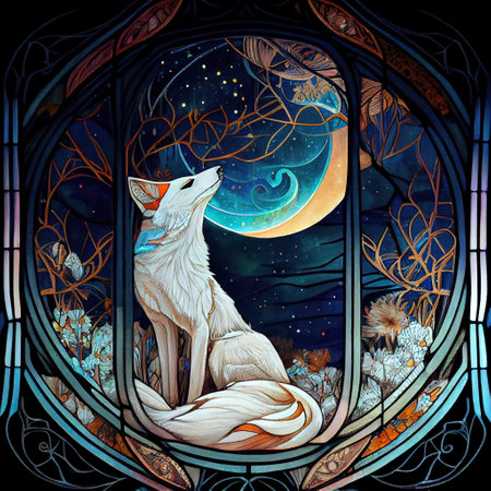 Cute Fantasy Fox Portrait Illustrationの写真素材