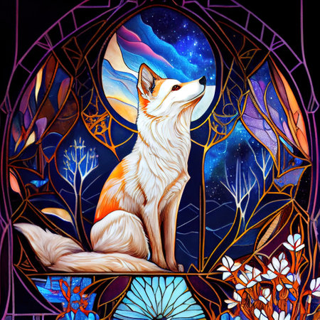 Cute Fantasy Fox Portrait Illustrationの写真素材