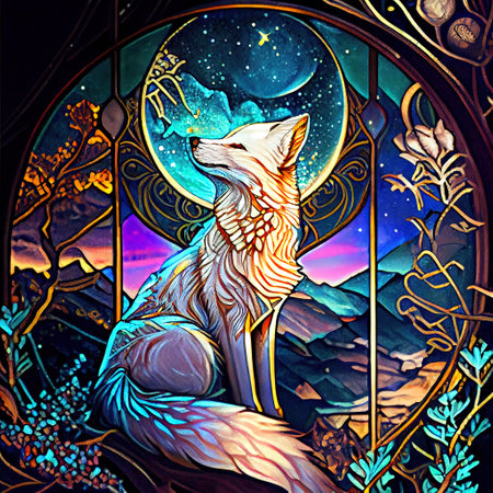 Cute Fantasy Fox Portrait Illustrationの写真素材