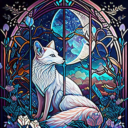 Cute Fantasy Fox Portrait Illustrationの写真素材