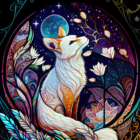 Cute Fantasy Fox Portrait Illustrationの写真素材