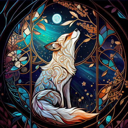 Cute Fantasy Fox Portrait Illustrationの写真素材