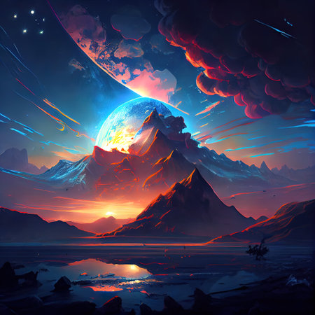 Fantasy Landscape Illustrationの写真素材
