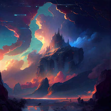 Fantasy Landscape Illustrationの写真素材
