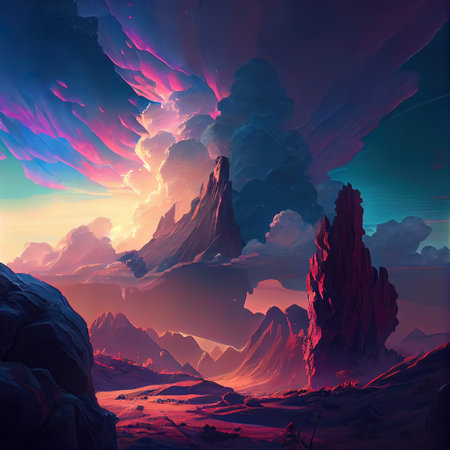 Fantasy Landscape Illustrationの写真素材