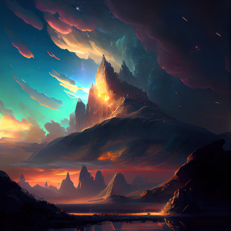 Fantasy Landscape Illustrationの写真素材