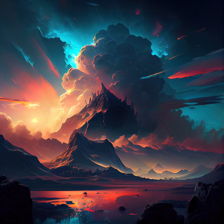 Fantasy Landscape Illustrationの写真素材