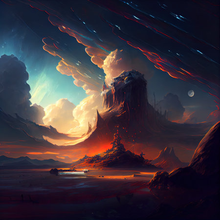 Fantasy Landscape Illustrationの写真素材