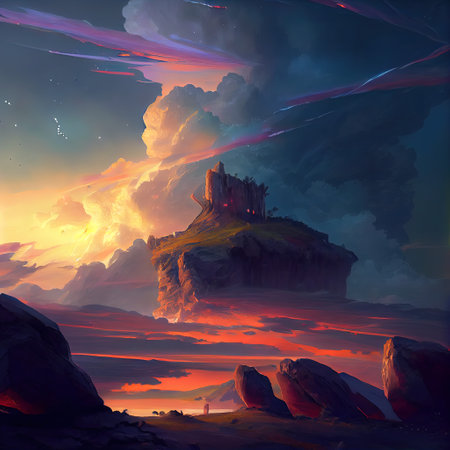 Fantasy Landscape Illustrationの写真素材