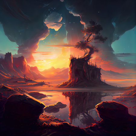 Fantasy Landscape Illustrationの写真素材
