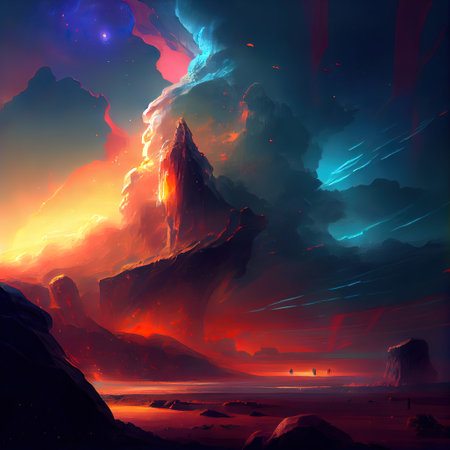 Fantasy Landscape Illustrationの写真素材