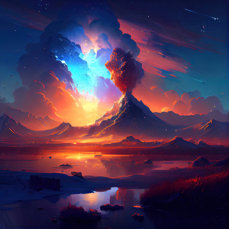 Fantasy Landscape Illustrationの写真素材